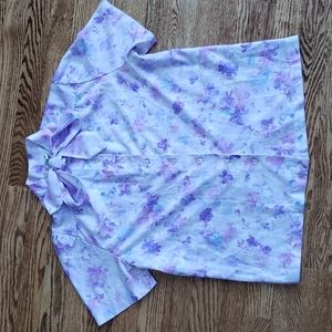 (L) D'Allaird's Vintage Made In Canada Floral Pastel Tie Neck Blouse Colorful